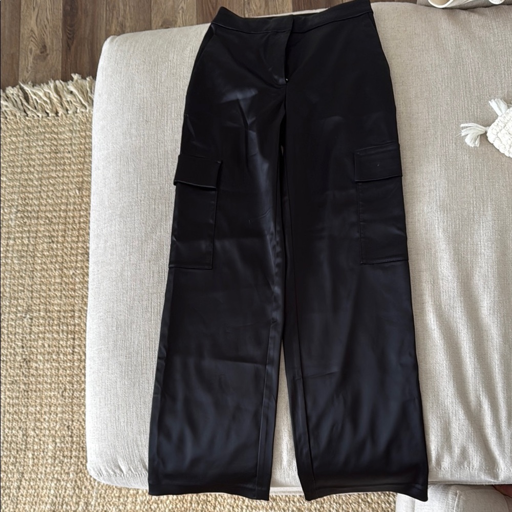 Babaton Black Wide Leg Satin Pants
